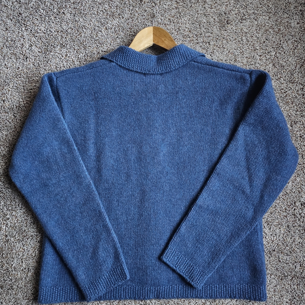 L.L. Bean Blue Wool Blend Button-Up Sweater - Picture 3 of 8